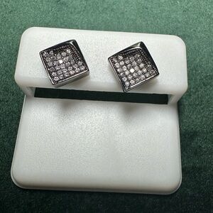 Rhodium Plated Sterling silver Square Stud Earrings
